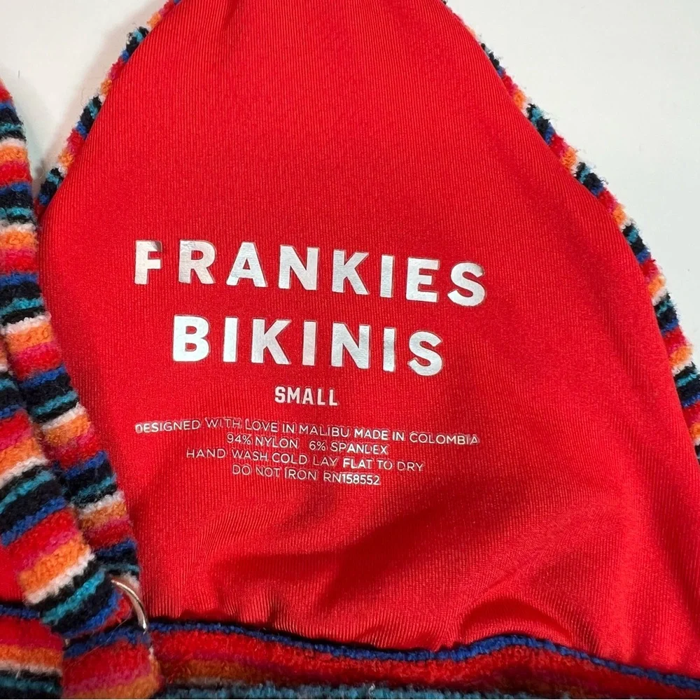Frankies Bikinis Terry Triangle Bikini Top Lovers Stripe Rainbow Size Small